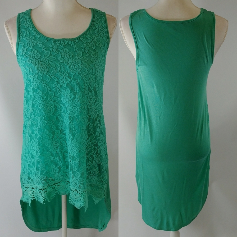 Green Hi Low Lacy Tank Top NWOT